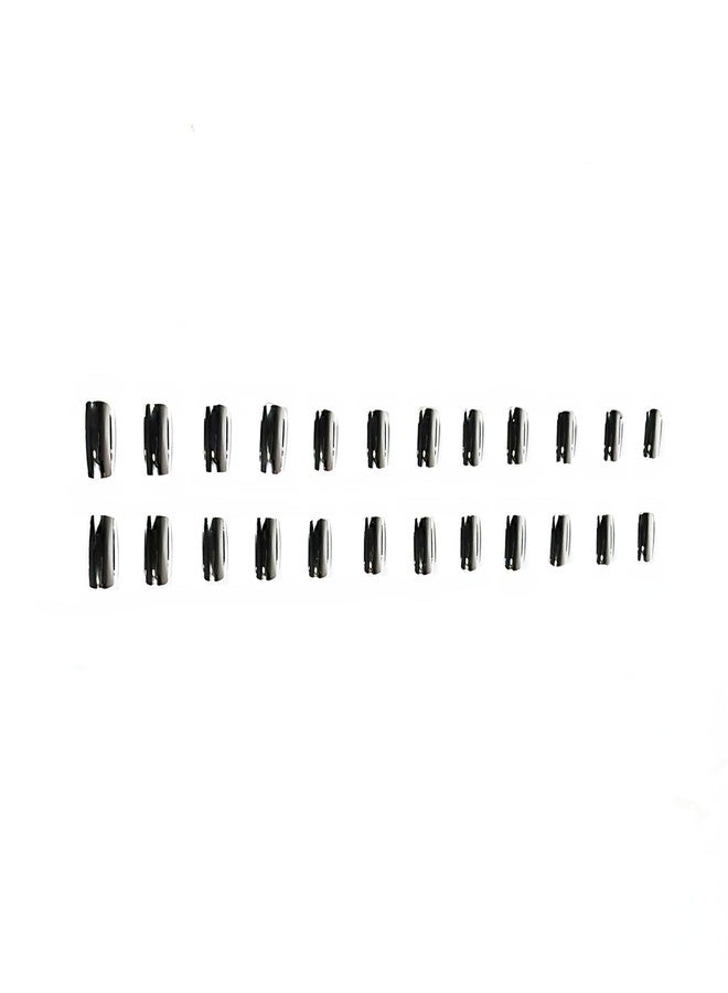 CTTHNBD Silver Press on Nails Square - Medium Fake Nails with Chrome Design - Solid Color Full Cover Stick on False Nails - for Women 24 Pcs - Image 4